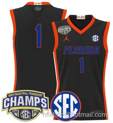 Men's Florida Gators Team #1 2025 SEC Champions Stitched Black Jersey