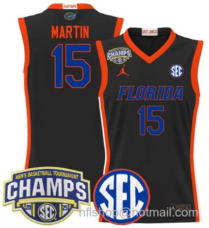 Men's Florida Gators Alijah Martin #15 2025 SEC Champions Stitched Black Jersey