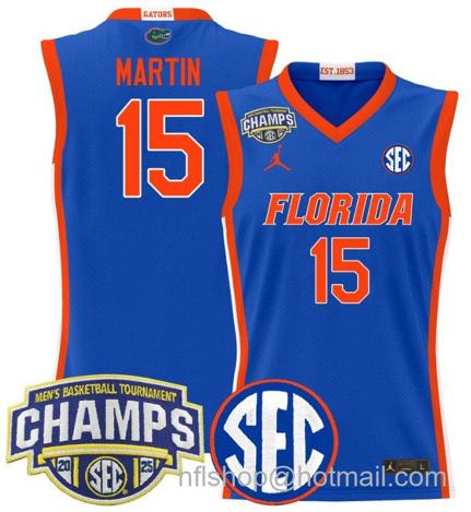 Men's Florida Gators Alijah Martin #15 2025 SEC Champions Stitched Royal Jersey
