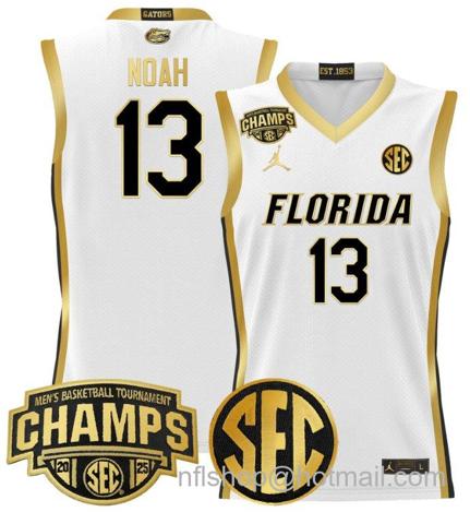 Men's Florida Gators Joakim Noah #13 2025 SEC Champions Stitched White Gold Jersey
