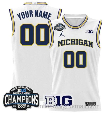 Men's Michigan Wolverines Custom 2025 Big Ten Champions White Stitched Jersey