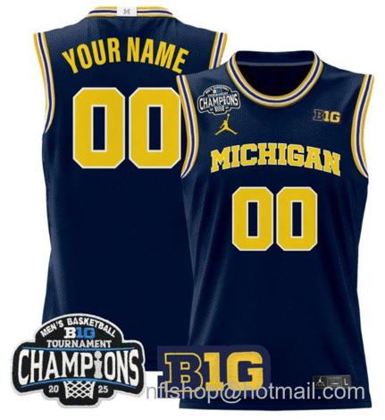 Men's Michigan Wolverines Custom 2025 Big Ten Champions Navy Stitched Jersey