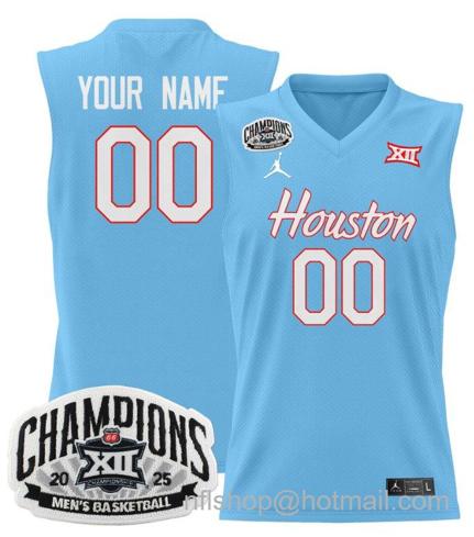 Men's Houston Cougar Custom 2025 Big 12 Tournament Champions Blue Stitched Jersey