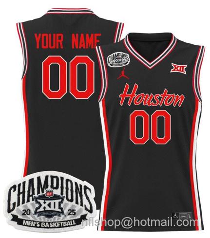 Men's Houston Cougar Custom 2025 Big 12 Tournament Champions Black Stitched Jersey
