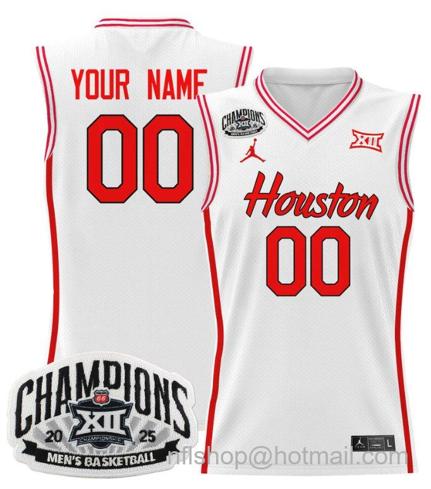 Men's Houston Cougar Custom 2025 Big 12 Tournament Champions White Stitched Jersey