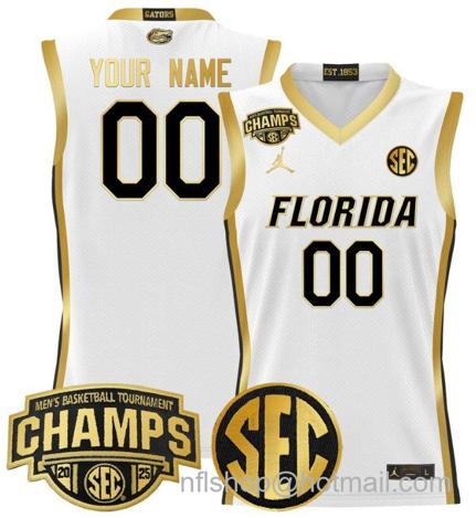 Men's Florida Gators Custom 2025 SEC Champions White Gold Stitched Jersey