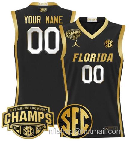 Men's Florida Gators Custom 2025 SEC Champions Black Gold Stitched Jersey