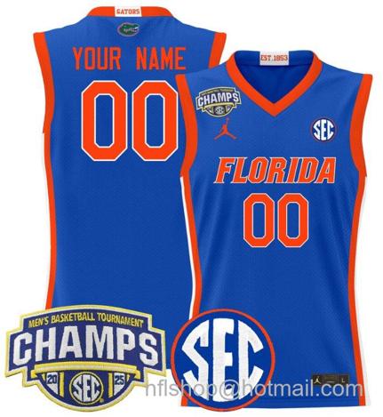 Men's Florida Gators Custom 2025 SEC Champions Royal Stitched Jersey