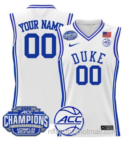 Men's Duke Blue Devils Custom 2025 ACC Champions White Stitched Jersey