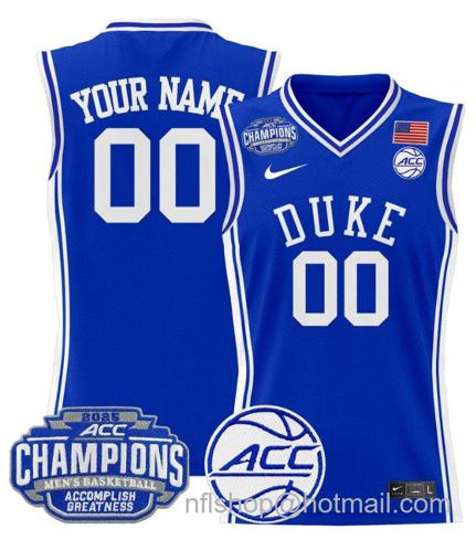 Men's Duke Blue Devils Custom 2025 ACC Champions Royal Stitched Jersey