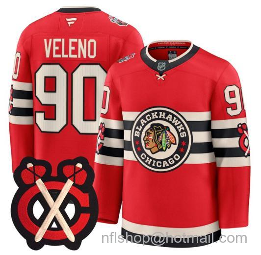 Men's Chicago Blackhawks Joe Veleno #90 Winter Classic Patch Red Stitched Jersey