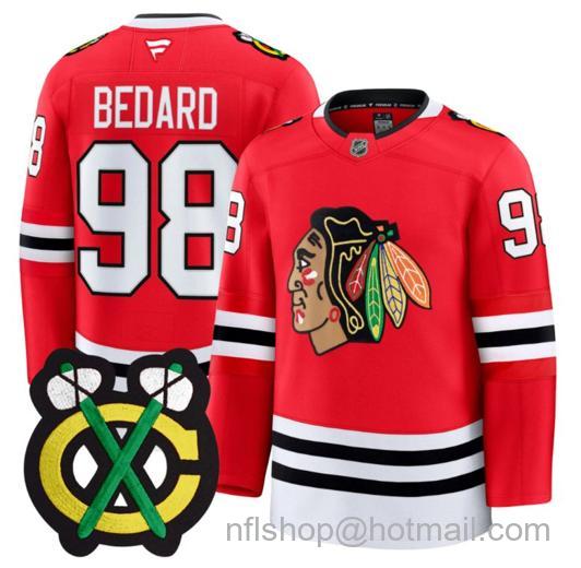 Men's Chicago Blackhawks Connor Bedard #98 Premium All Red Stitched Jersey