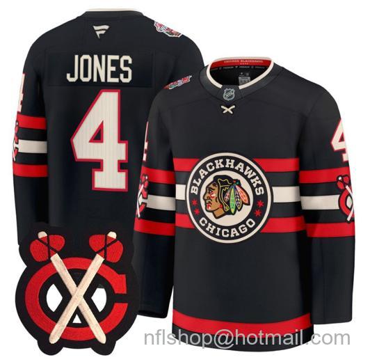 Men's Chicago Blackhawks Seth Jones #4 Winter Classic Patch Black Stitched Jersey