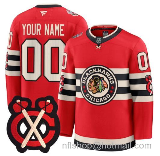 Men's Custom Chicago Blackhawks Winter Classic Patch Premium All Stitched Jersey Red