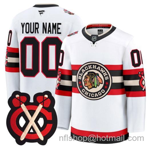 Men's Custom Chicago Blackhawks Winter Classic Patch Premium All Stitched Jersey White