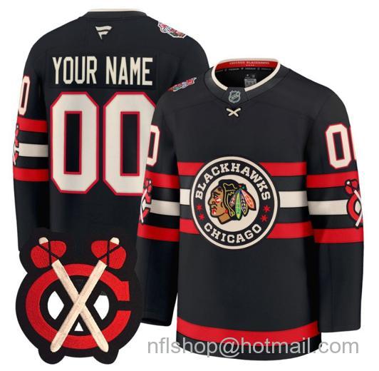 Men's Custom Chicago Blackhawks Winter Classic Patch Premium All Stitched Jersey Black