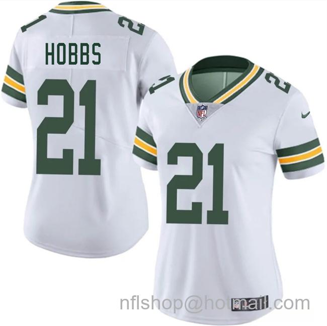 Women's Green Bay Packers #21 Nate Hobbs White 2025 Vapor Untouchable Limited Stitched Football Jersey