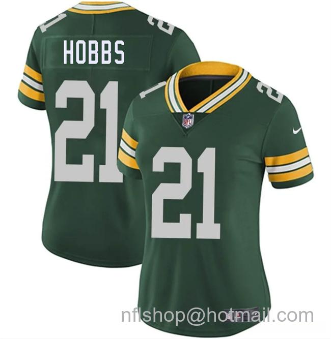 Women's Green Bay Packers #21 Nate Hobbs Green 2025 Vapor Untouchable Limited Stitched Football Jersey