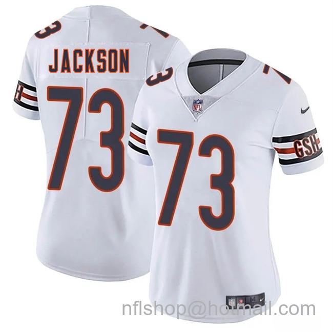 Women's Chicago Bears #73 Jonah Jackson White 2025 Vapor Limited Stitched Football Jersey