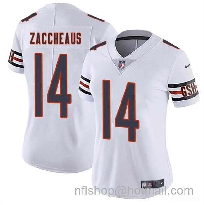 Women's Chicago Bears #14 Olamide Zaccheaus White 2025 Vapor Limited Stitched Football Jersey