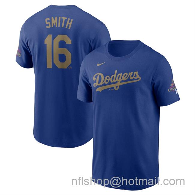 Men's Los Angeles Dodgers #16 Will Smith Royal 2025 Gold Collection Name & Number T-Shirt