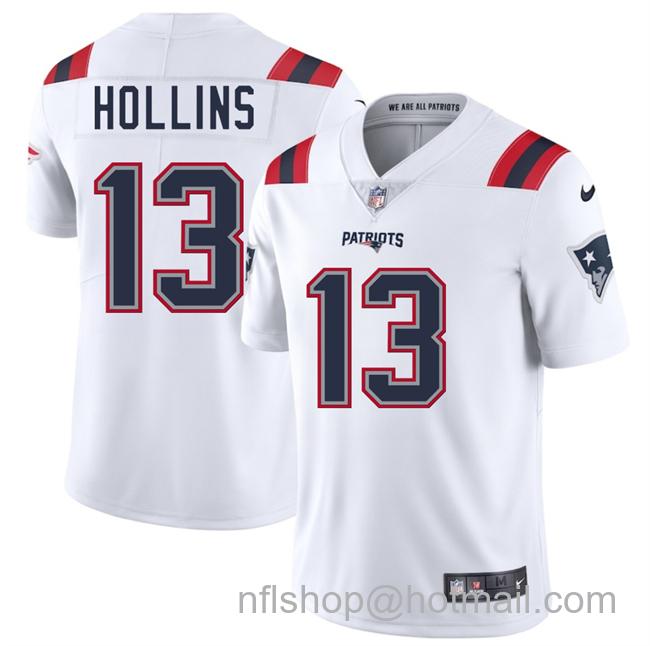 Men's New England Patriots #13 Mack Hollins White 2025 Vapor Limited Stitched Football Jersey