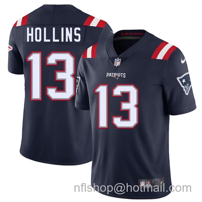 Men's New England Patriots #13 Mack Hollins Navy 2025 Vapor Limited Stitched Football Jersey