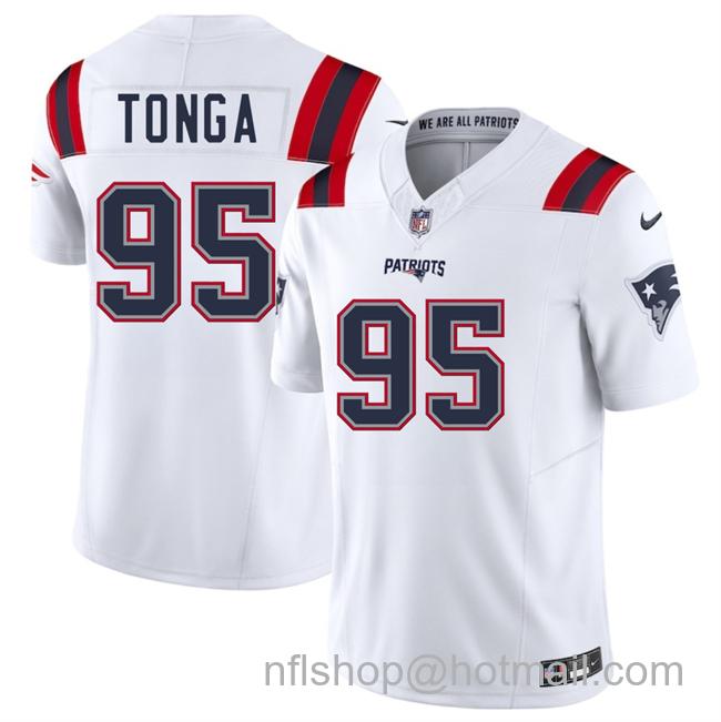 Men's New England Patriots #95 Khyiris Tonga White 2025 F.U.S.E. Vapor Limited Stitched Football Jersey