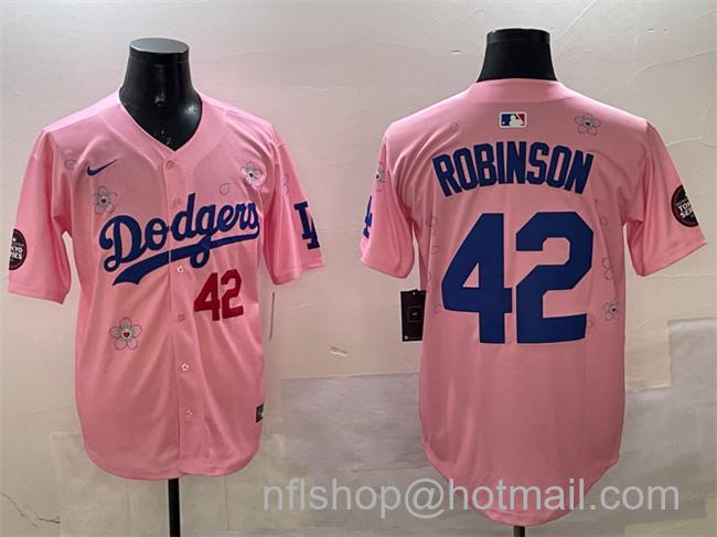 Men's Los Angeles Dodgers #42 Jackie Robinson Pink 2025 Tokyo Series Limited Stitched Baseball Jersey