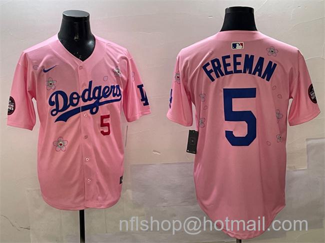 Men's Los Angeles Dodgers #5 Freddie Freeman Pink 2025 Tokyo Series Limited Stitched Baseball Jersey