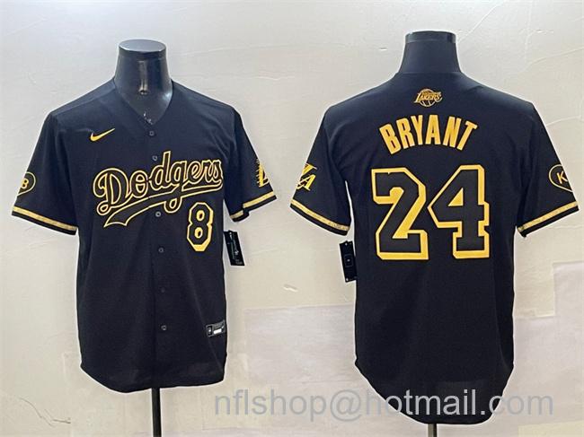Men's Los Angeles Dodgers Front #8 Back #24 Kobe Bryant Black Gold Stitched Baseball Jersey