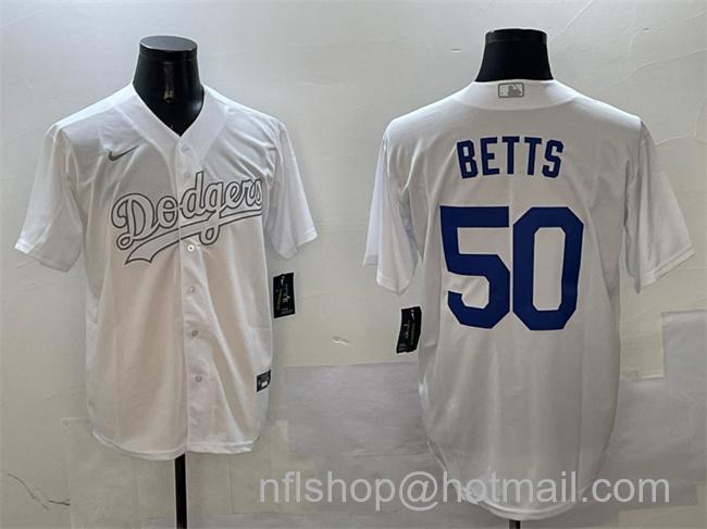 Men's Los Angeles Dodgers #50 Mookie Betts White Fashion Cool Base Stitched Baseball Jersey