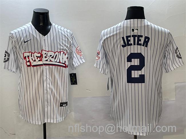 Men's New York Yankees #2 Derek Jeter White Bronx Graffiti Vapor Limited Stitched Baseball Jersey