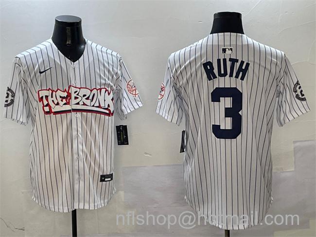 Men's New York Yankees #3 Babe Ruth White Bronx Graffiti Vapor Limited Stitched Baseball Jersey