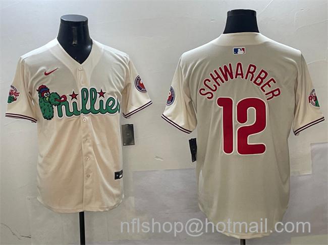 Men's Philadelphia Phillies #12 Kyle Schwarber Cream Phanatic Limited Stitched Baseball Jersey