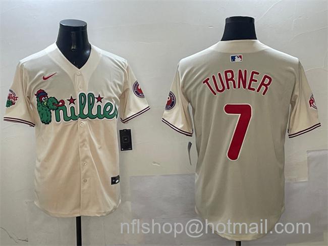 Men's Philadelphia Phillies #7 Trea Turner Cream Phanatic Limited Stitched Baseball Jersey