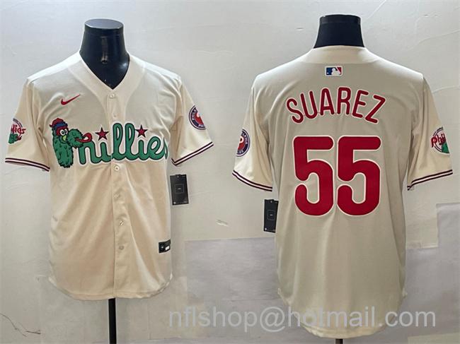 Men's Philadelphia Phillies #55 Ranger Suárez Cream Phanatic Limited Stitched Baseball Jersey