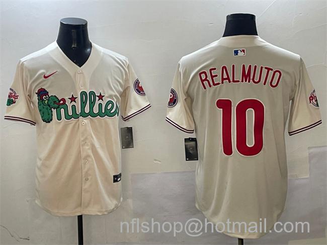 Men's Philadelphia Phillies #10 J.T. Realmuto Cream Phanatic Limited Stitched Baseball Jersey