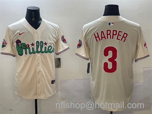 Men's Philadelphia Phillies #3 Bryce Harper Cream Phanatic Limited Stitched Baseball Jersey