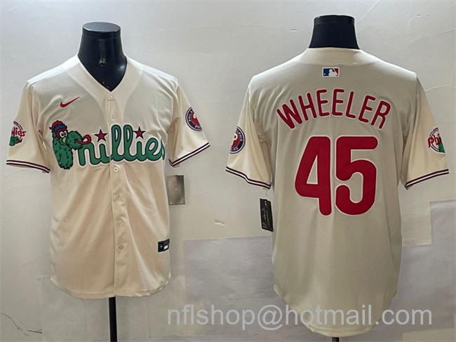 Men's Philadelphia Phillies #45 Zack Wheeler Cream Phanatic Limited Stitched Baseball Jersey