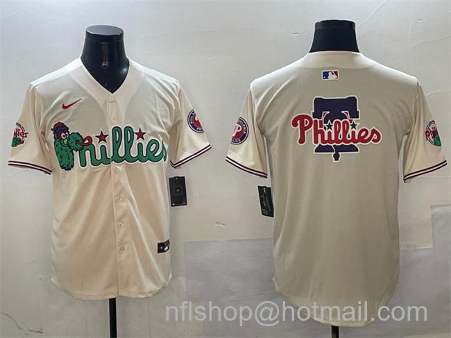 Men's Philadelphia Phillies Team Big Logo Cream Phanatic Limited Stitched Baseball Jersey