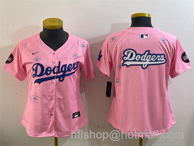 Women's Los Angeles Dodgers Team Big Logo Pink 2025 Tokyo Series Limited Stitched Baseball Jersey(Run Small)