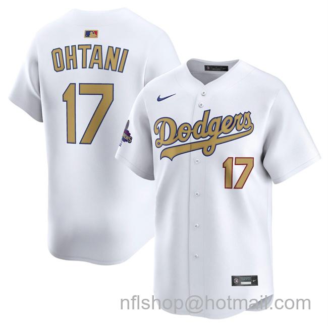 Youth Los Angeles Dodgers #17 Shohei Ohtani White 2025 Gold Collection Limited Stitched Baseball Jersey