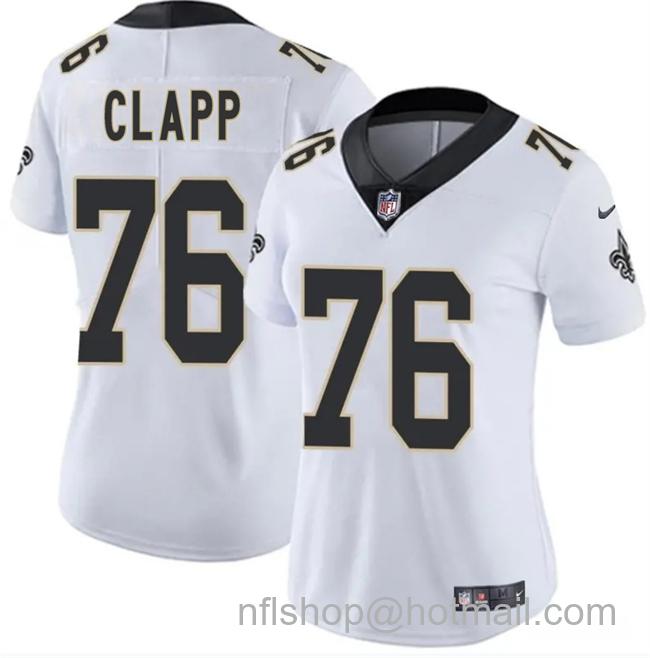 Women's New Orleans Saints #76 Will Clapp White 2025 Vapor Limited Stitched Football Jersey