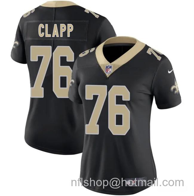 Women's New Orleans Saints #76 Will Clapp Black 2025 Vapor Limited Stitched Football Jersey