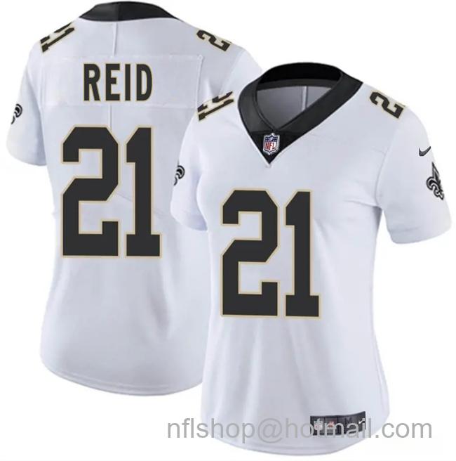 Women's New Orleans Saints #21 Justin Reid White 2025 Vapor Limited Stitched Football Jersey