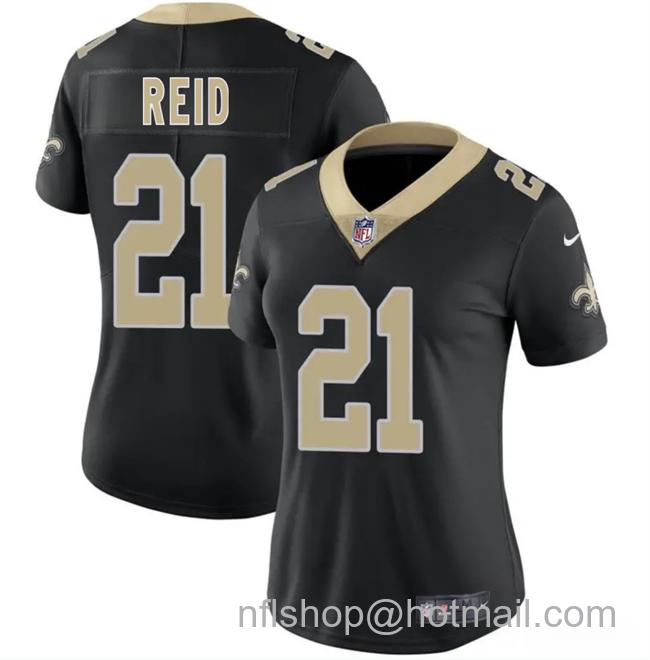 Women's New Orleans Saints #21 Justin Reid Black 2025 Vapor Limited Stitched Football Jersey
