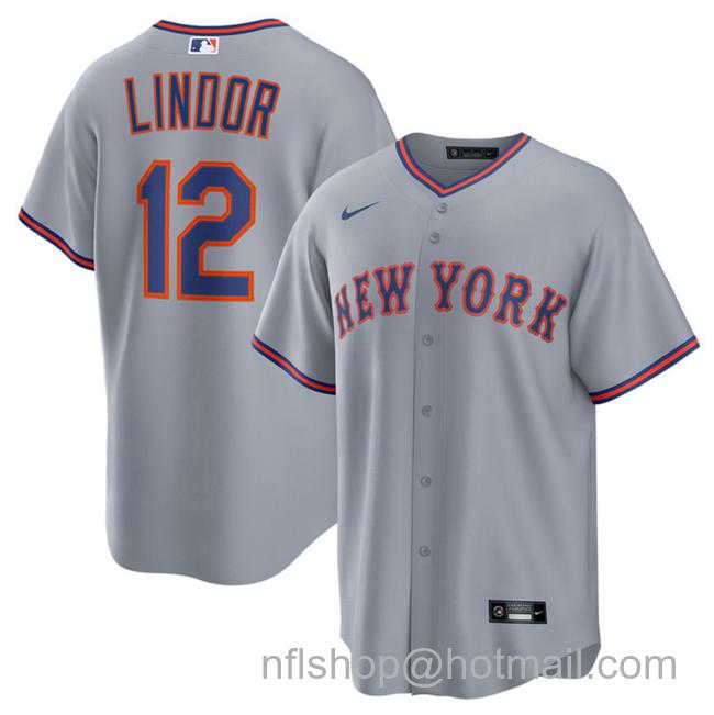Men's New York Mets #12 Francisco Lindor Grey 2025 Limited Stitched Baseball Jersey