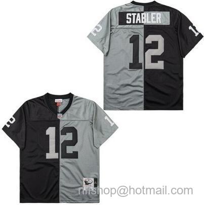 Men's Oakland Raiders #12 Ken Stabler Black Gray Split 1976 Throwback Jersey