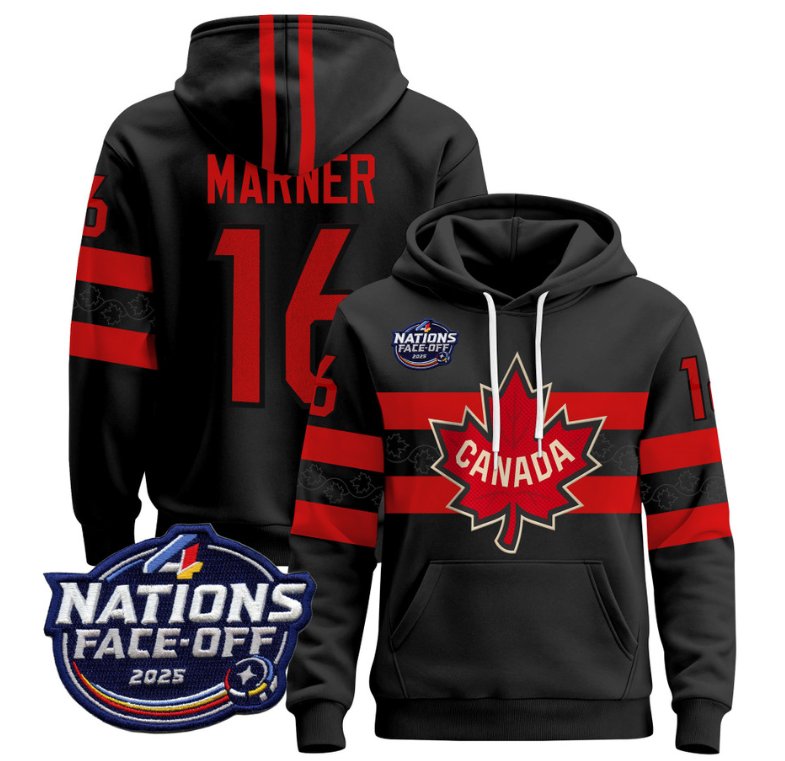 Men's Mitch Marner Hoodie #16 Canada 4 Nations Face-Off 2025 Pullover V2 Black